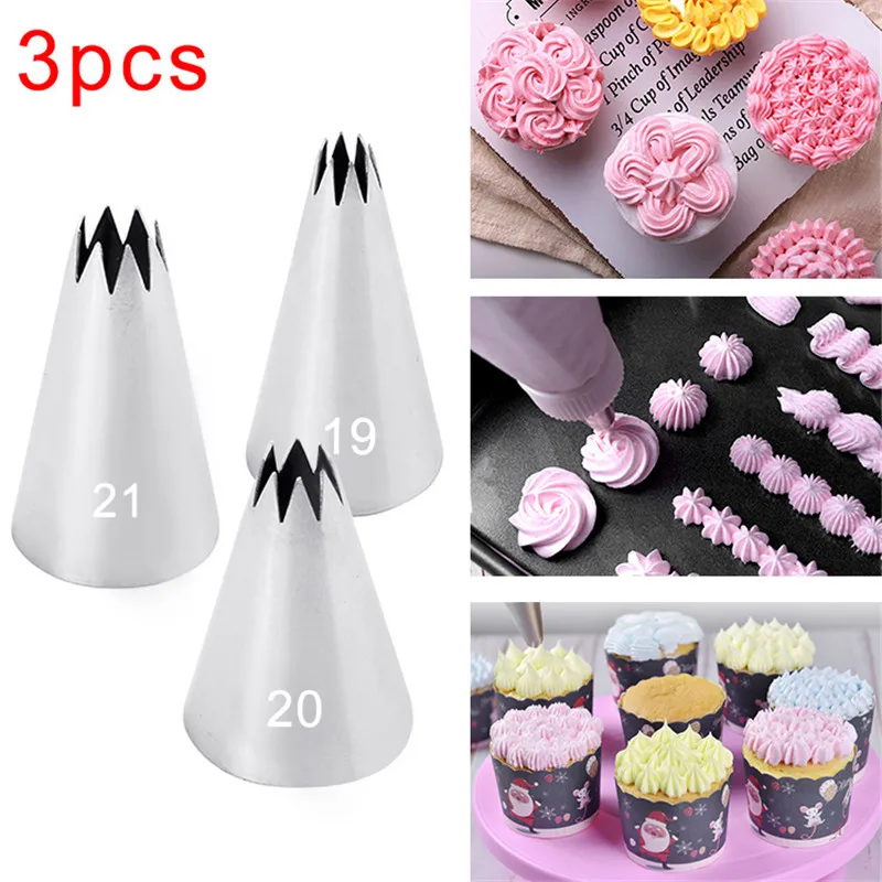 

3PCS Stainless Steel Open Star Flower Petal DIY Icing Piping Tips Cupcake Cake Cream Piping Nozzle Cake Decorating Tools