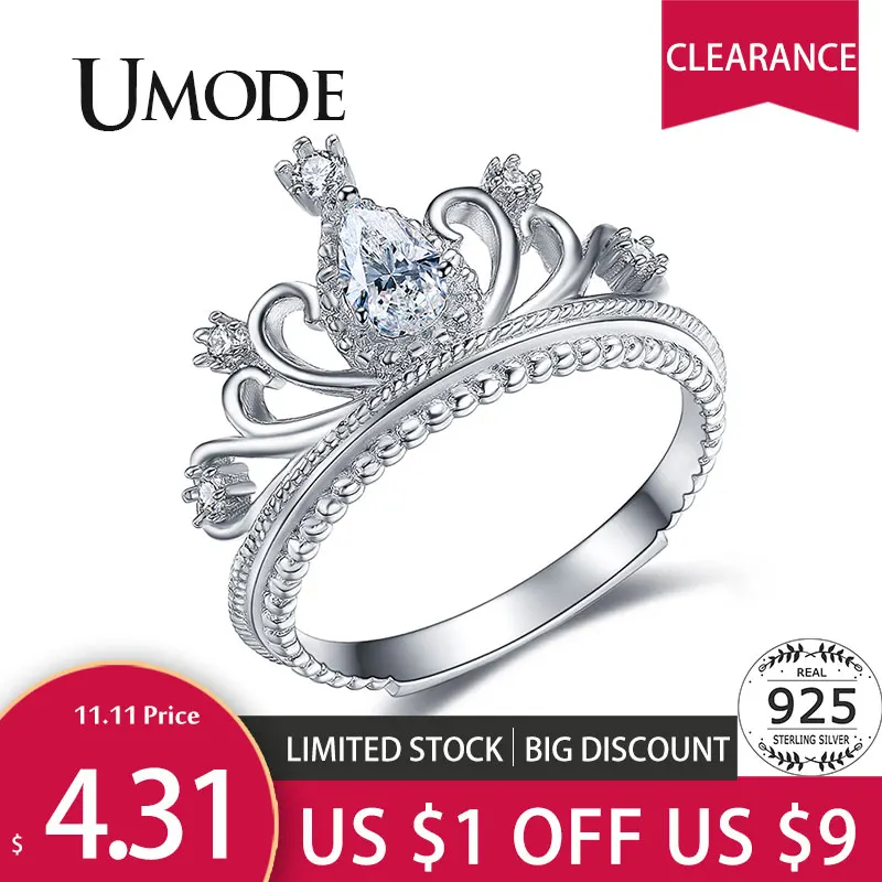 UMODE, 925 пробы, Серебряная корона, кольца для женщин, свадебные украшения, Роскошная принцесса, CZ, обручальные кольца, Bijoux Bague Femme, подарок, ULR0337