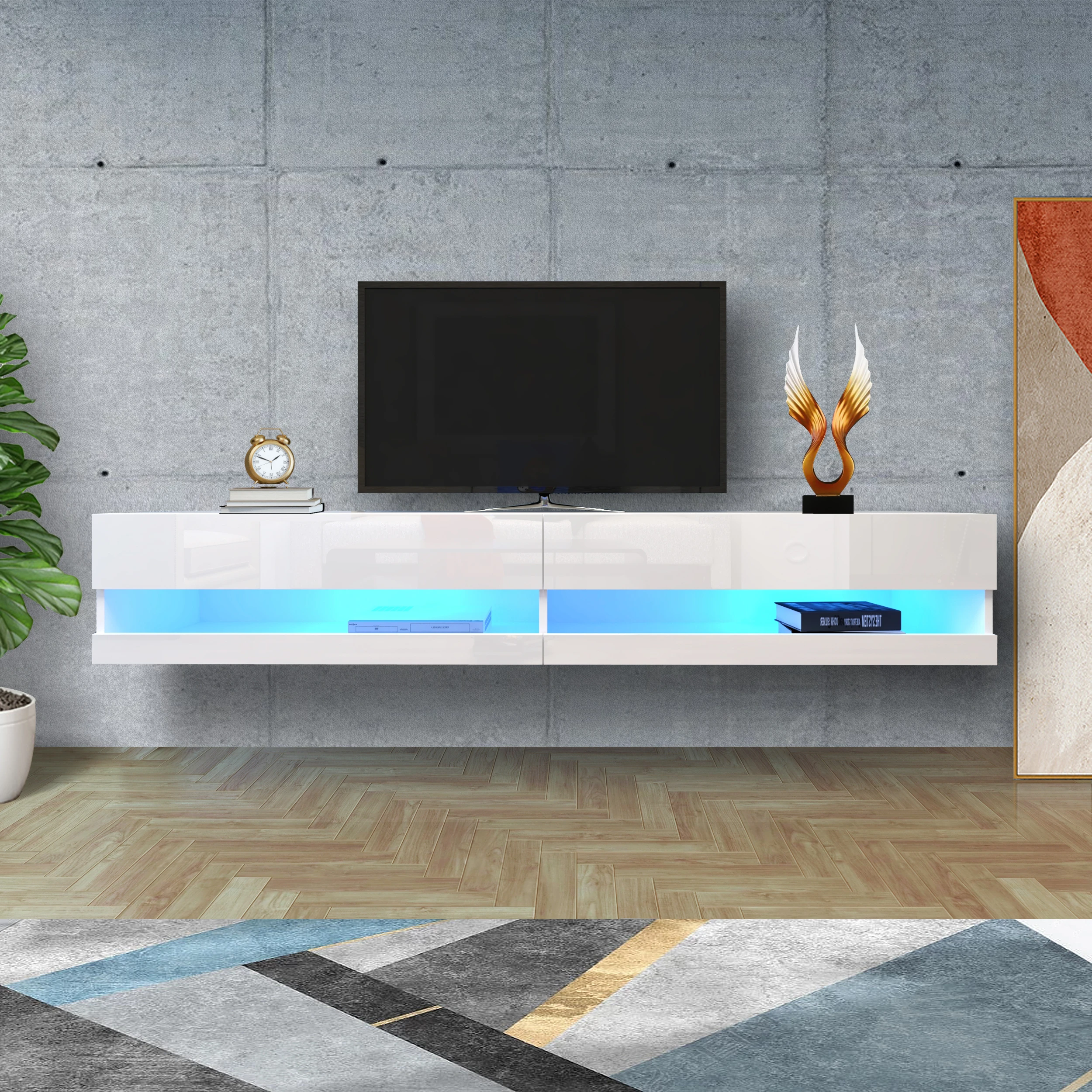 

TV Stand LED TV Cabinet 180 Wall Mounted Floating 80" TV Stand with 20 Color LEDs White