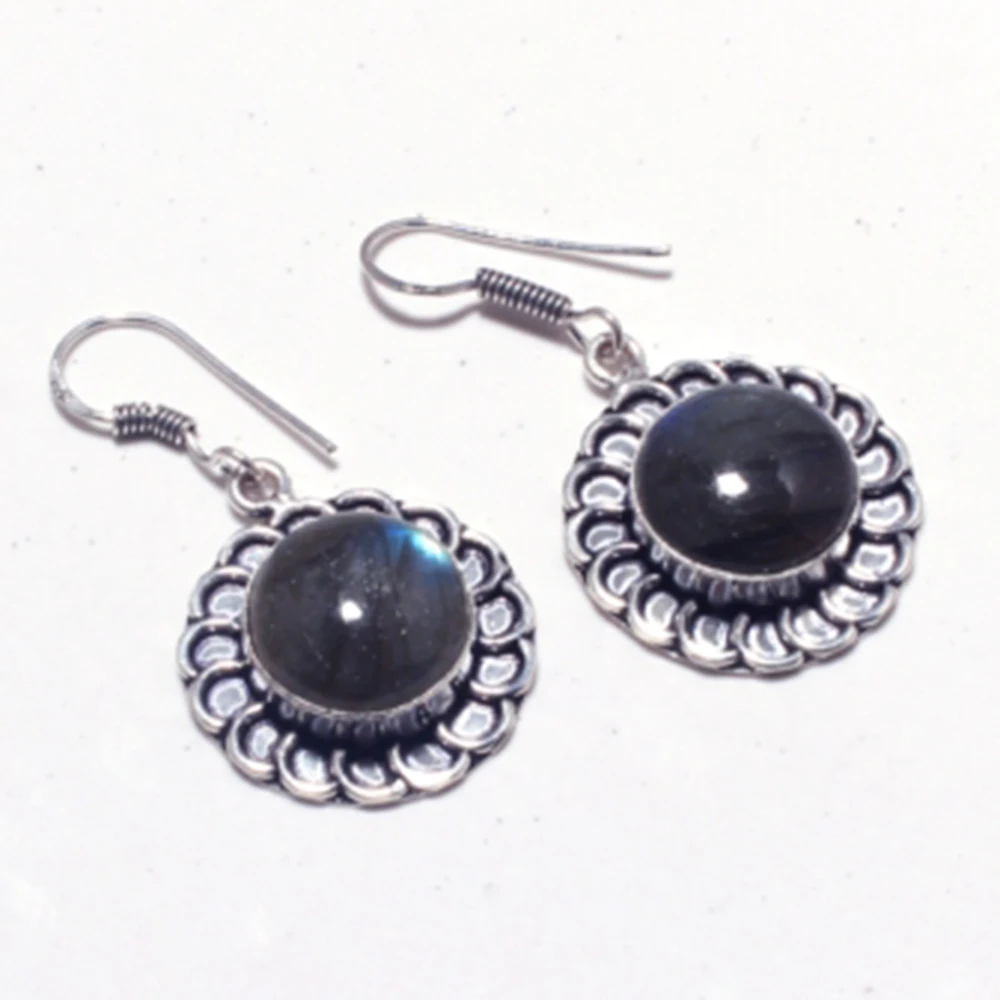 

Genuine Labradorite Silver Overlay on Copper Earrings ,Hand made Women Jewelry Gift , E5303