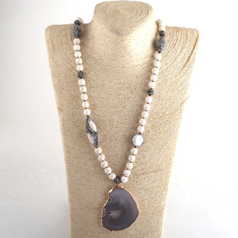 RH модное богемное этническое ювелирное изделие камень длинный завязанный черный