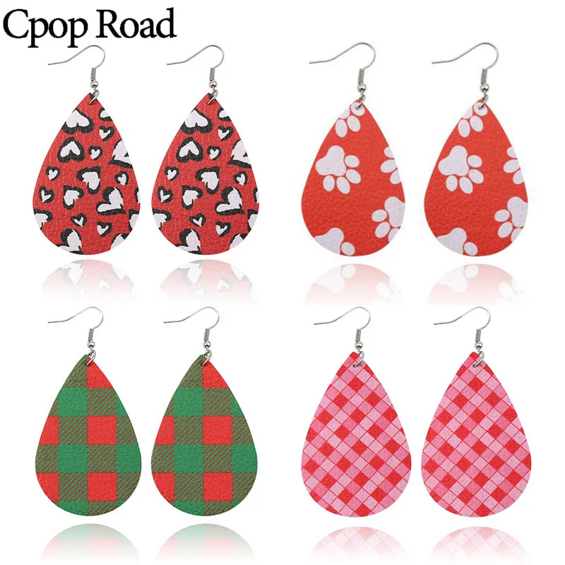 Милые женские серьги из искусственной кожи на День святого Валентина с узором в