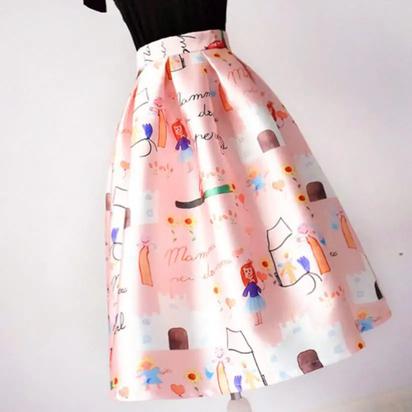 

2022 autumn vintage printed ball gown skirt women high waist knee length umbrella skirt