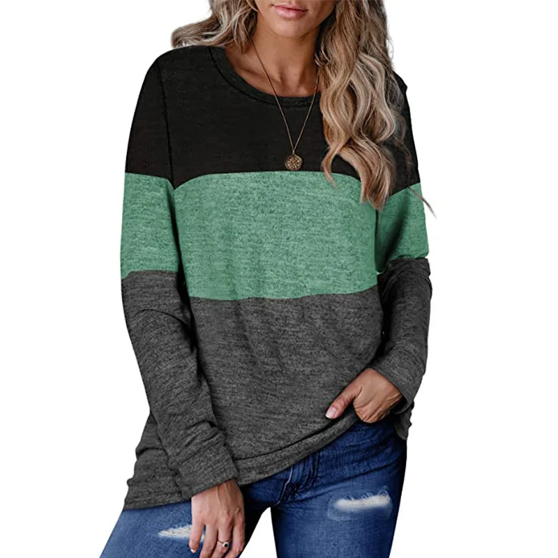 

Autumn O-neck Long Sleeve Color Block Patchwork Femme T-shirts Winter New Fashion Casual Teenager Pullover Tops Blusas Elegantes