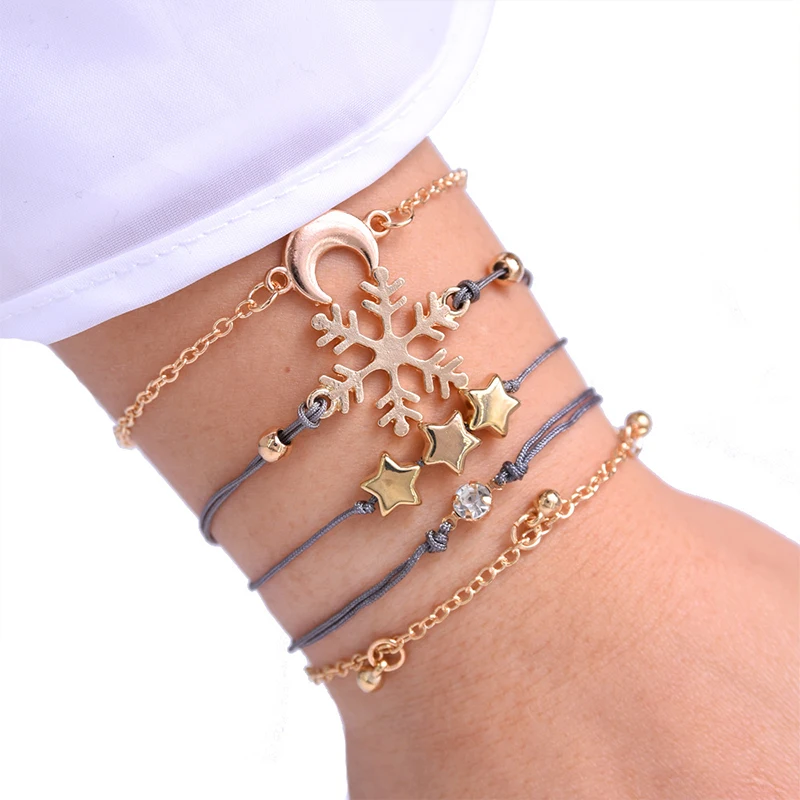 Изысканный Снежинка звезда браслет с Луной комплект в богемном стиле Цвет