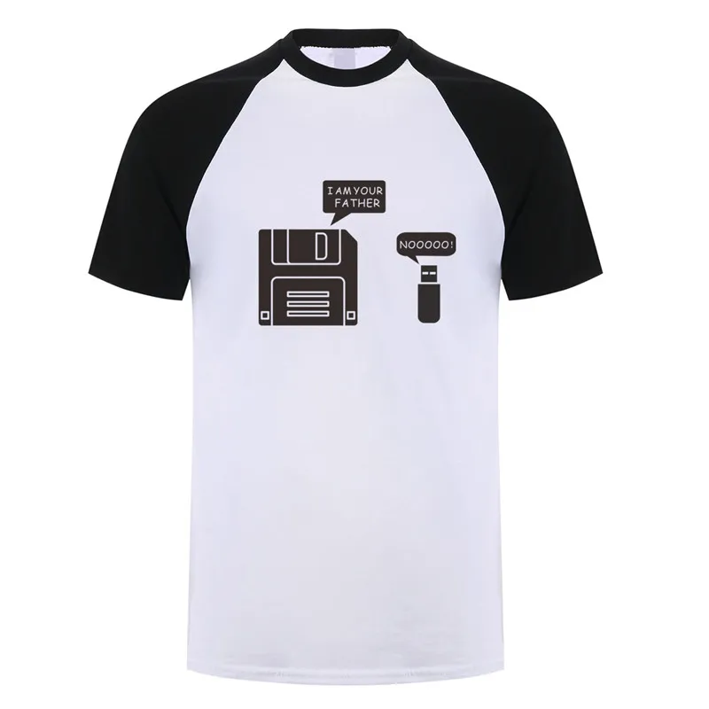 White Black Sleeve Новинка, Мужская хлопковая футболка с коротким рукавом, с дискетом USB, с надписью «I am Your Father», «Humor Disk», Повседневная футболка, Camisetas Hombre Man OS-020 - Цвет: White Black Sleeve