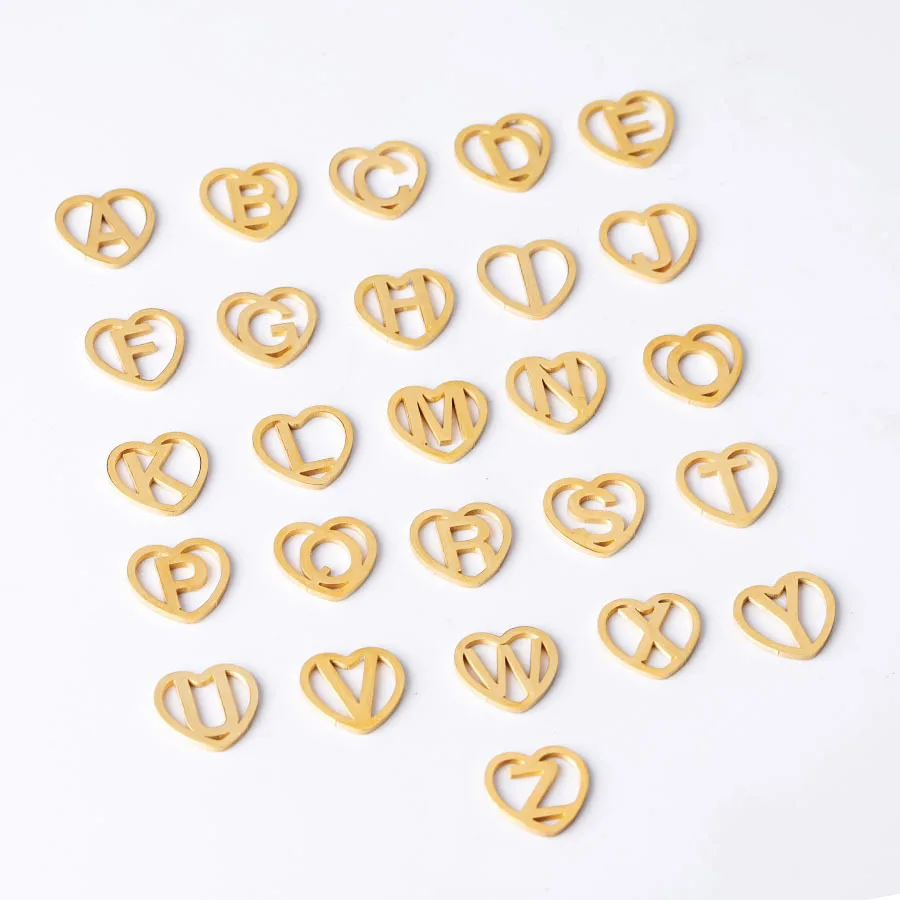 

100% Stainless Steel Heart Hollow A-Z Alphabet Letters Charms For Jewelry Making Mirror Polished Wholesale 26pcs