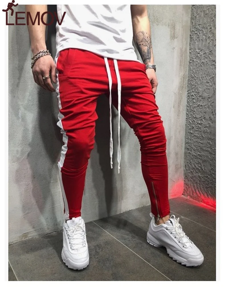 Мужские спортивные брюки LEMOV длинные брюки-шаровары с полосками сбоку