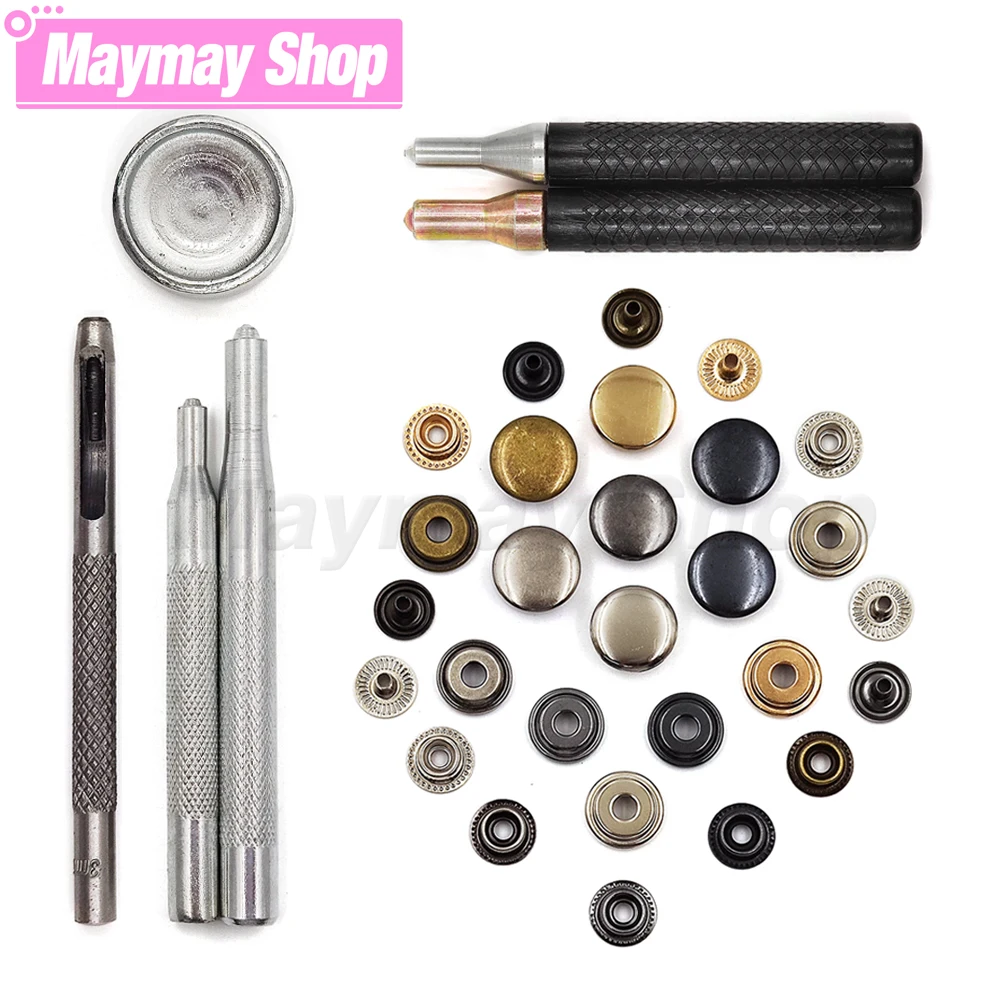 

50Set Snap Fasteners Snaps Button Optional Installation Tools Mold Metal Press Studs For Clothes Garment Bag Shoes Leathercraft