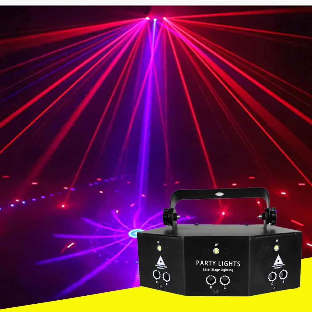 FG  Remote Contro 9 Eyes Optical Network RGB Laser Lighting 3 LED PAR Lamp Beam DMX Disco DJ Party Effect Projector Stage Light