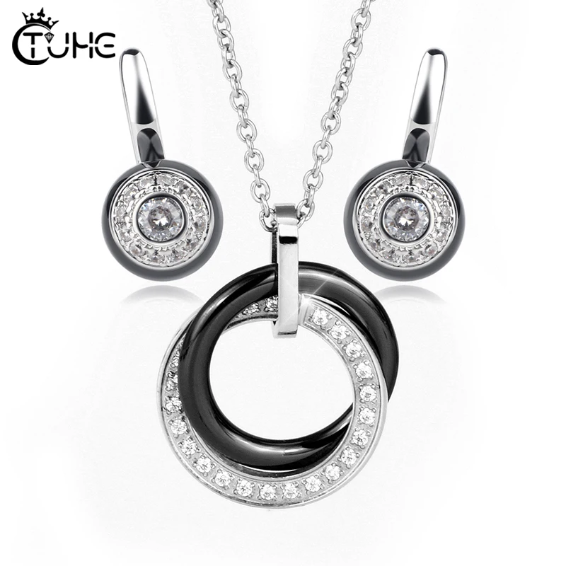 Женский костюм черный белый здоровое керамическое ожерелье серьги свадебные