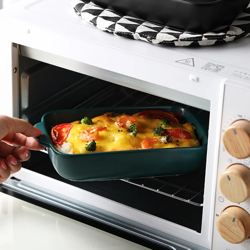 Тарелка для выпечки с двумя ушками прямоугольная керамическая тарелка сыра