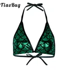 Женский костюм русалки для косплея на Хэллоуин для взрослых, блестящий бюстгальтер с бретелькой через шею, топ, пикантное бикини с металлическим завязкой, Бралетт