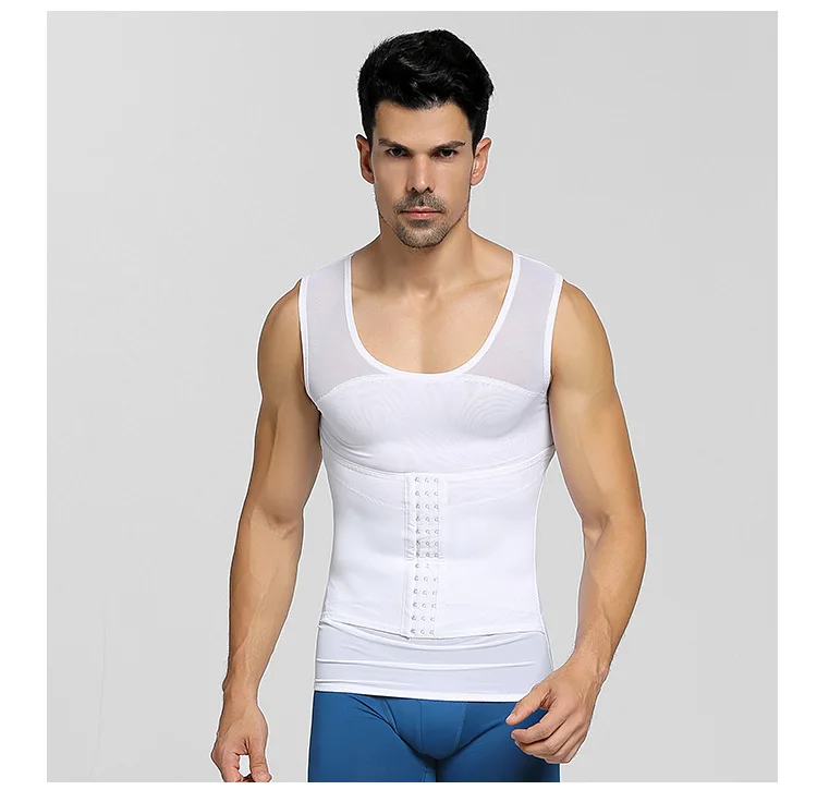 Белый Мужской утягивающий формирователь тела без рукавов для поддержки спины сжигание жилет моделирующее нижнее белье Корсет Талии Тренажер мышцы рубашка с поясом - Цвет: Белый