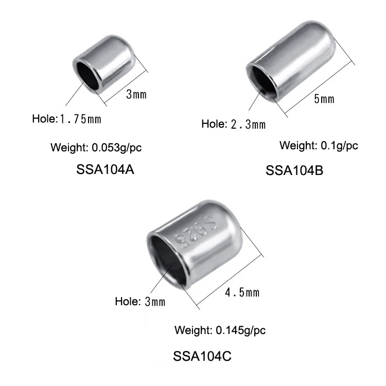 Зажим для шнура из серебра 925 пробы 3 размера 20 шт./лот SSA104