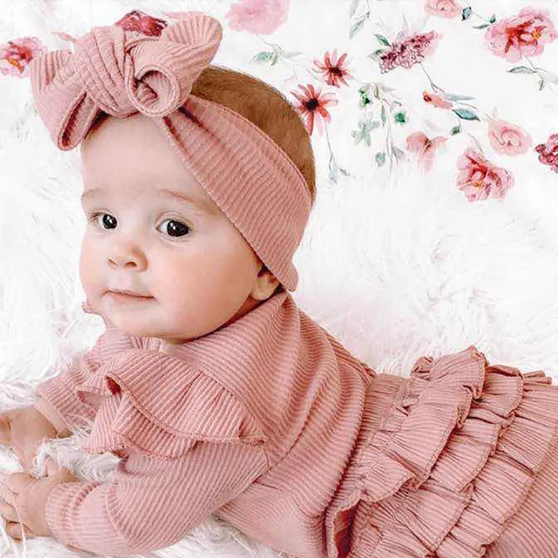 

2021 newborn Spring Female girls fly-sleeved triangle crawling suit ruffled lace PP shorts+baby romper+hairband three-piece suit