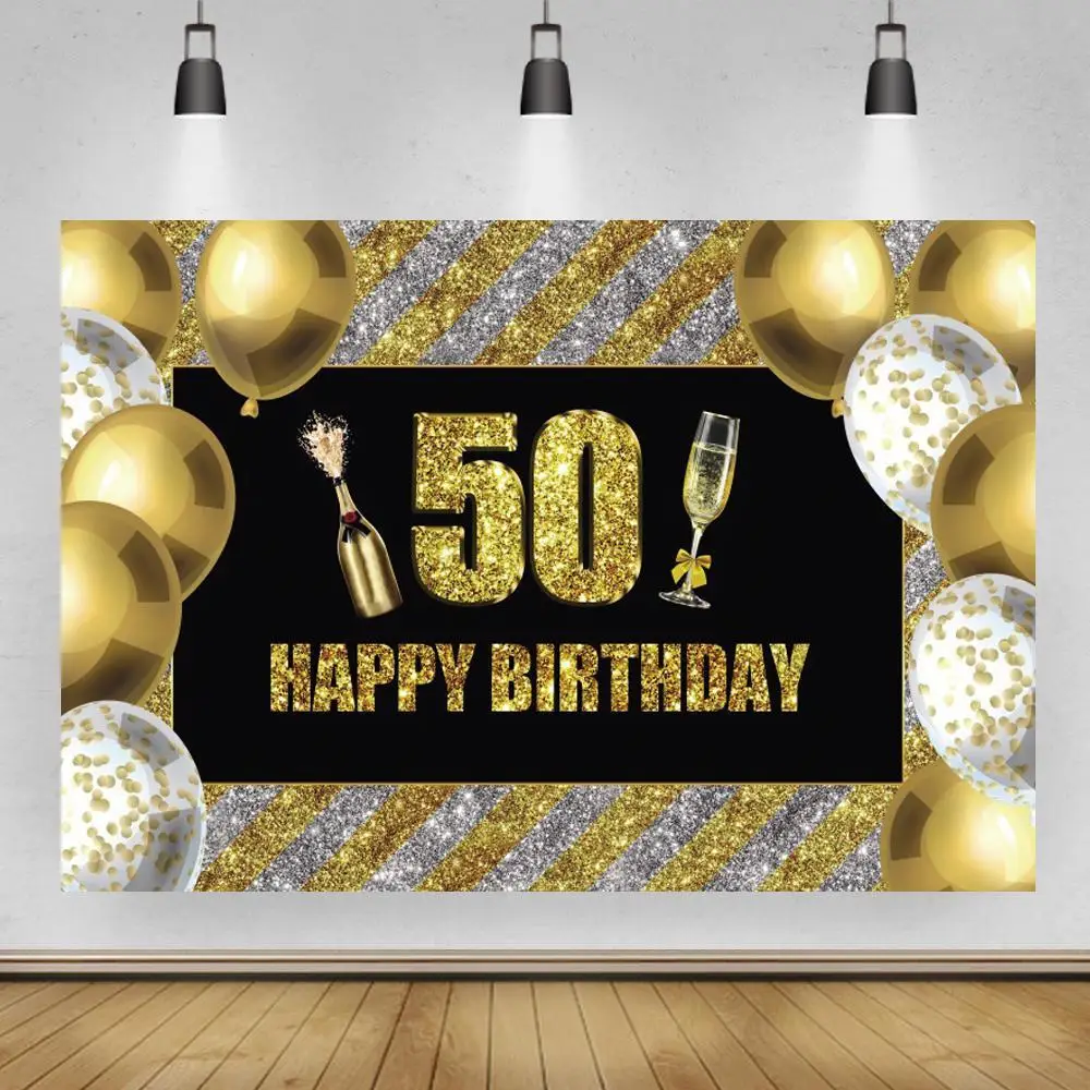 

Золотые воздушные шары украшение шампанское праздник 50 60-й день рождения Баннер Декорации для женщин Вечеринка Танцы винный стол фон