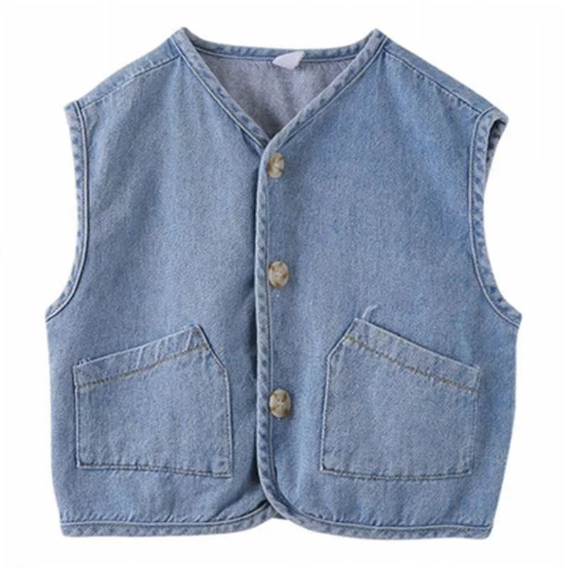 

Boys and girls denim vest 2021 new children's vest vest baby wild waistcoat trend thin section kids clothes