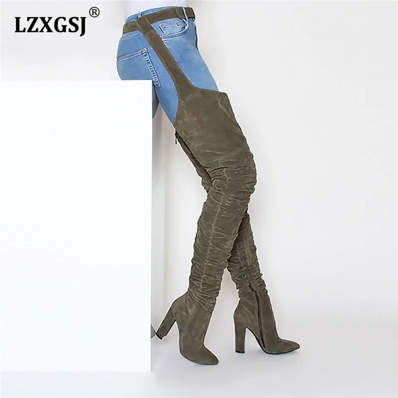 Новинка 2021 женские привлекательные высокие сапоги до бедра обувь на толстом
