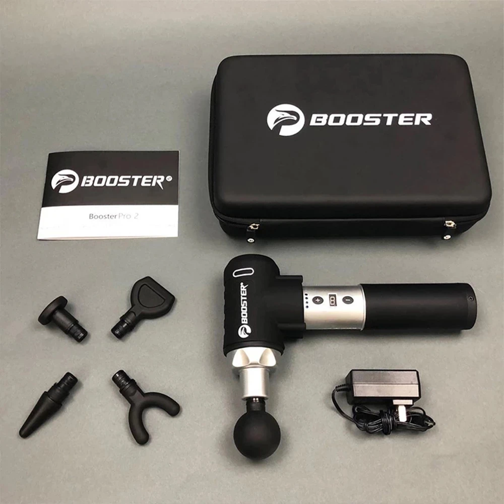 

New Dropshipping Massage Gun Booster Pro 2 Deep Tissue Muscle Cordless Therapy Vibration Body Massager 4 Heads Large Power