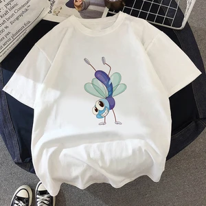 Womens Dragonfly Printed Casual Round Neck Harajuku Tshirt Summer Harajuku Aesthetics Short Sleeve White Tops Female T-shirt