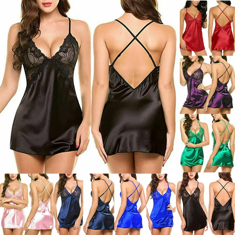 Для женщин сексуальное женское белье платье Ночная сорочка комплект Кружево