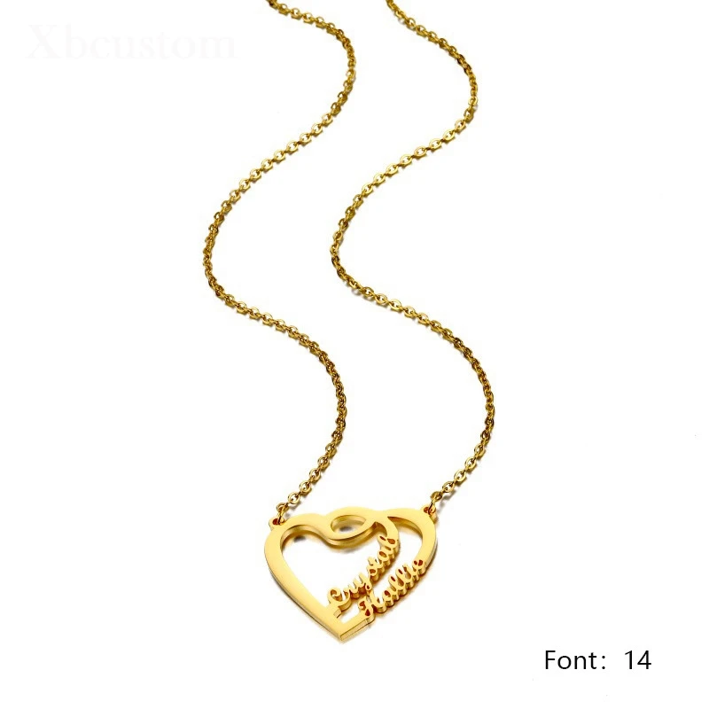 Именное ожерелье персонализированные двойные подвески в форме сердца цепочка из