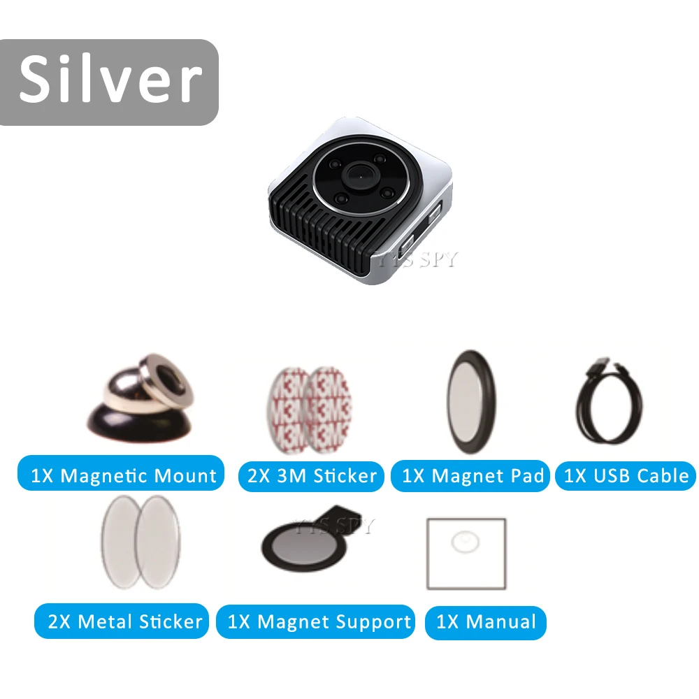 Silver H5 Wifi мини камера Магнитная P2P Удаленная микро камера ночного видения датчик движения HD видео Диктофон DV няня, Безопасность видеокамеры - Цвет: Silver