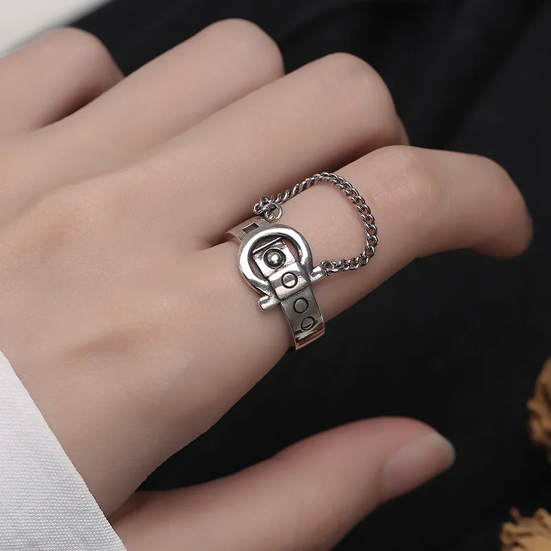 

Trendy Jewelry Hip Hop Rings Popular Style Silvery Plating Metal Alloy Geometric Chain Dangle Finger Rings For Women Gifts