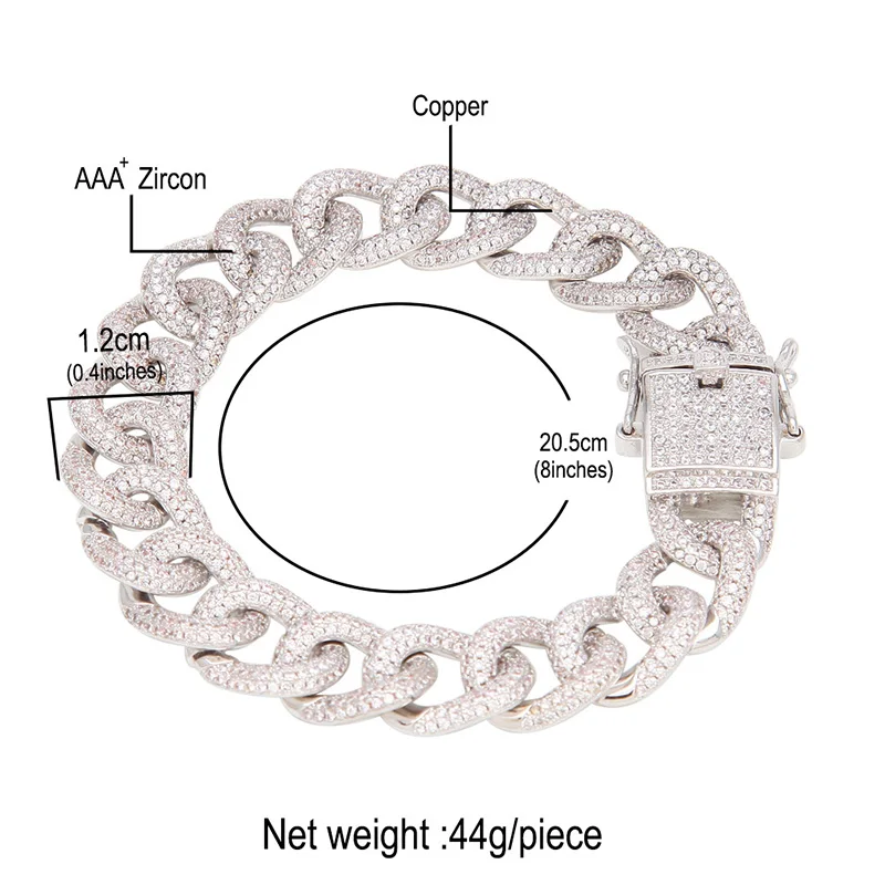 Хип хоп Черный CZ камень Bling Iced Out кубинские Майами звено цепи браслет для мужчин