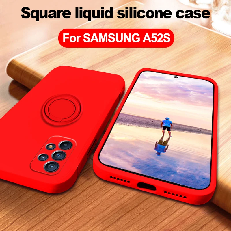 

NEW Liquid Silicone Ring Stand Case For Samsung A52s A 52S A 52 5G 4G Cover For Galaxy A52s SM-A528B Original Camera Protective