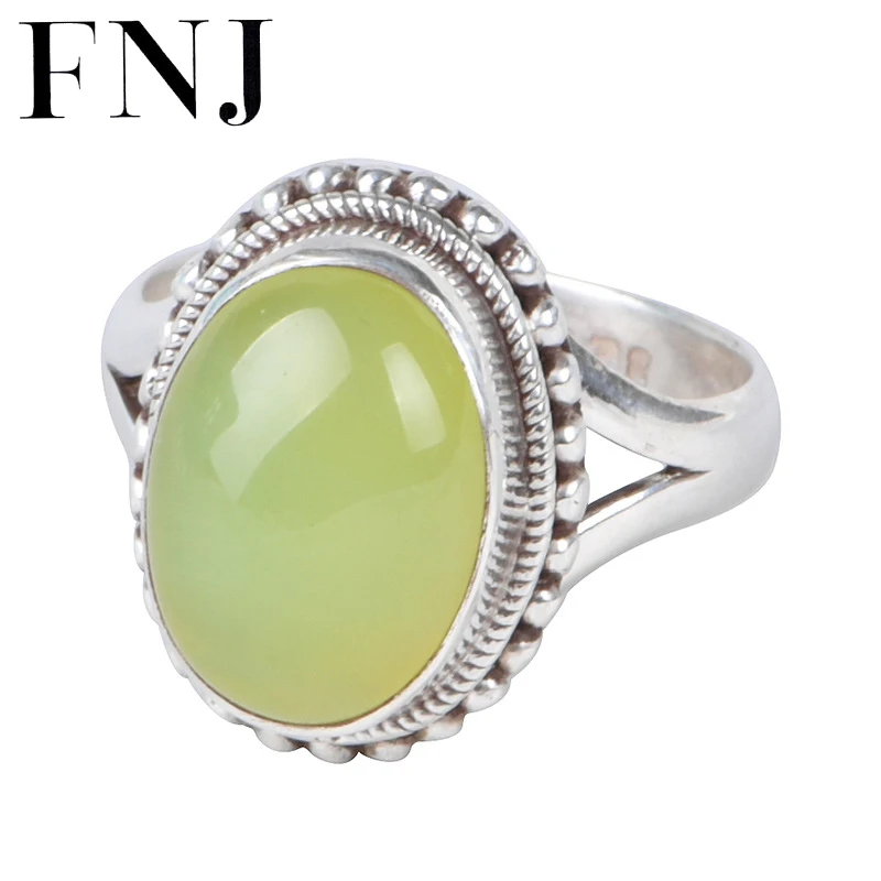 

FNJ Natural Prehnite Ring 925 Silver New Original S925 Sterling Silver Rings for Women Jewelry USA size 6-8