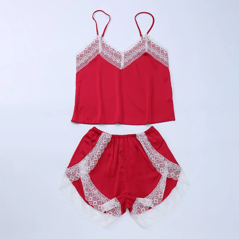 Женский пижамный комплект Сексуальная атласная Женская пижама на бретельках