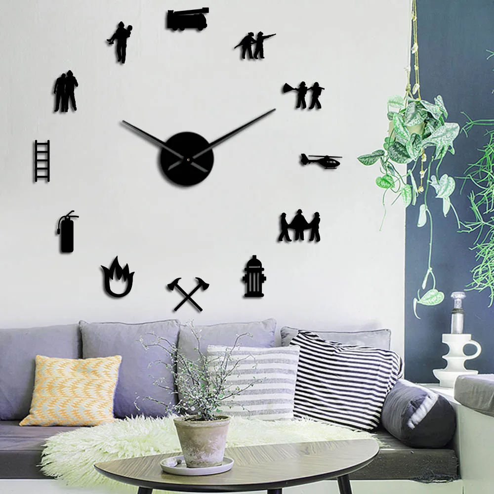 

Firemen Hydrant Exclusive Large DIY Wall Clock Fire Fighting Truck Fire Department Decor Fire Tools Mirror Wall Clock Watch