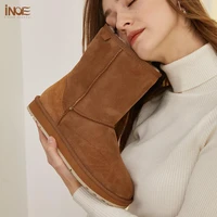 inoe women high winter snow boots real sheepskin suede leather natural sheep fur lined casual warm shoes woman boots waterproof