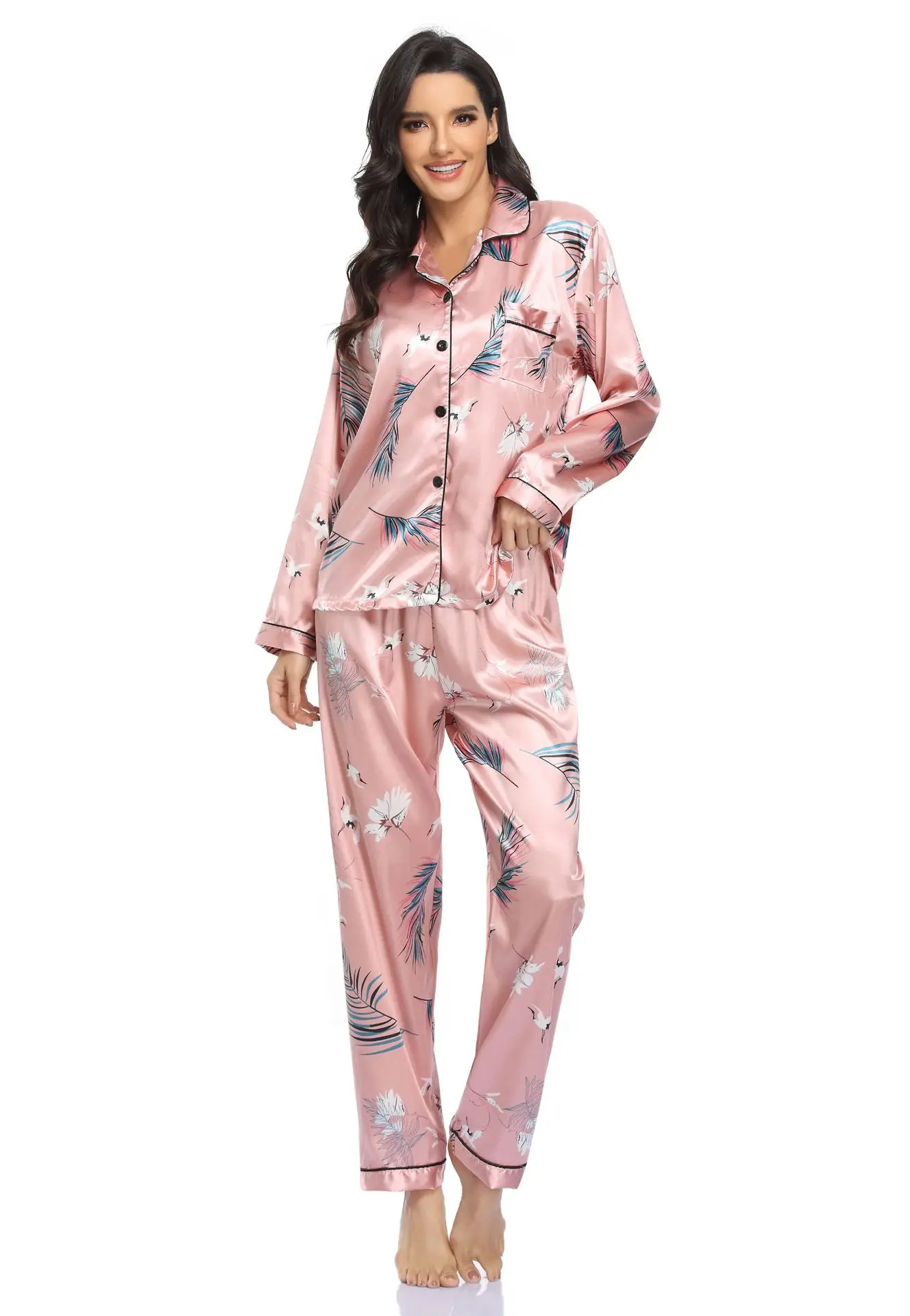 

Women's Pajamas Clothing Sets Ice Silk Stretch Cardigan Casual V-neck Silk Pajamas For Women Women's Home Clothes Sexy Pajamas