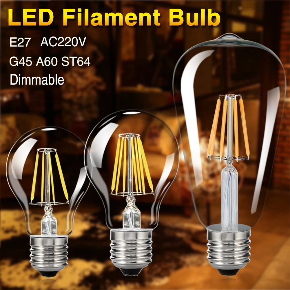 TSLEEN 6 шт. AC 220V 110V Dimmable E27 ретро Эдисон светодиодный светильник G45 A60 ST64 накаливания