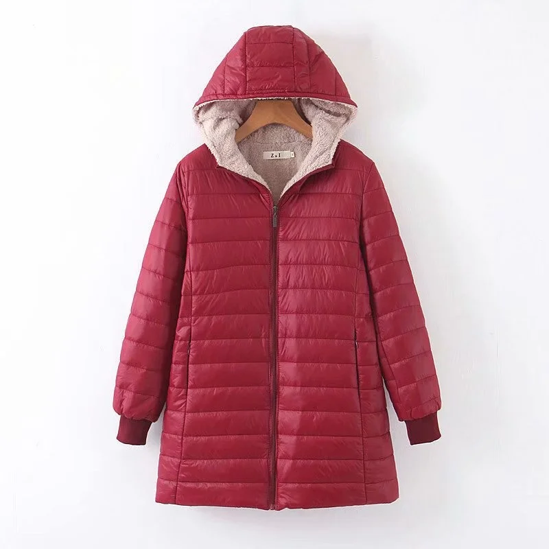 

Winter Women Coat Casual Parkas Elegant Washed Cotton Loose Hooded Mid Length Lamb Wool Warm Jacket Brazilian Ladies Outwear