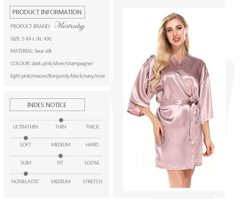 Женское атласное шелковое кимоно mauve Золотое банное платье для невесты Короткое