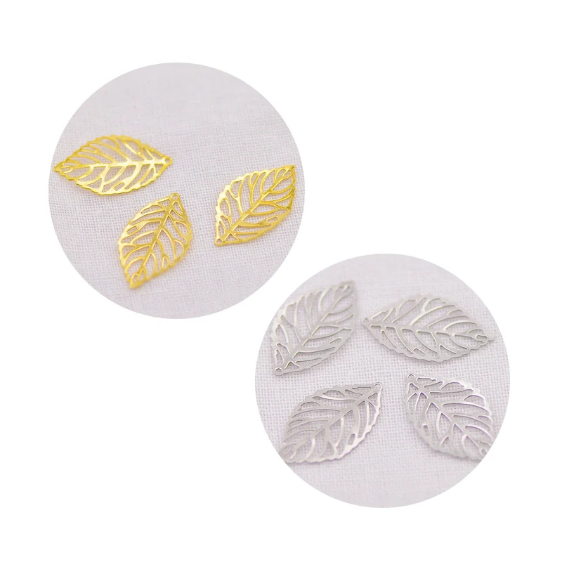 20 шт 100% золотые серебряные Полые Подвески в виде листьев ручной работы для