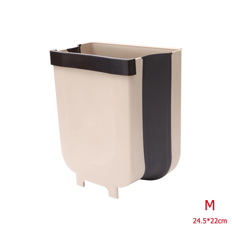 Khaki (24.5x22cm) LMETJMA 9л Складная мусорная корзина, кухонная подвесная корзина для мусора, дверь шкафа, подвесной мусорный бак для спальни, ванной комнаты KC0309 - Цвет: Khaki (24.5x22cm)