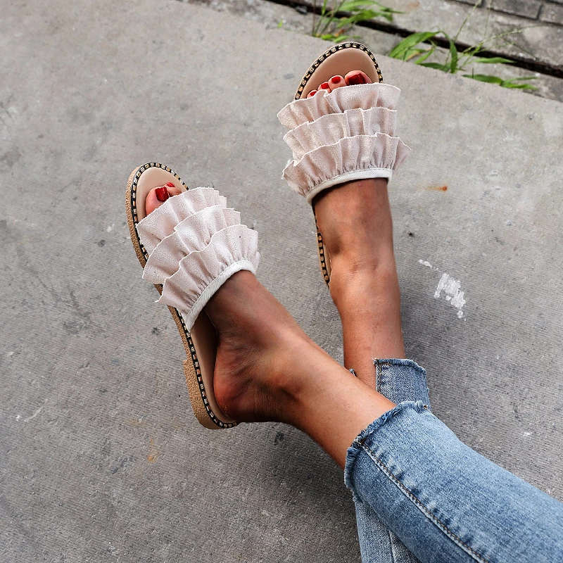 

Fashion 2021 Summer Shoes Designer Women Slippers Outside Beach Slides Slippers Ladies Literary Flat-heeled Sandals