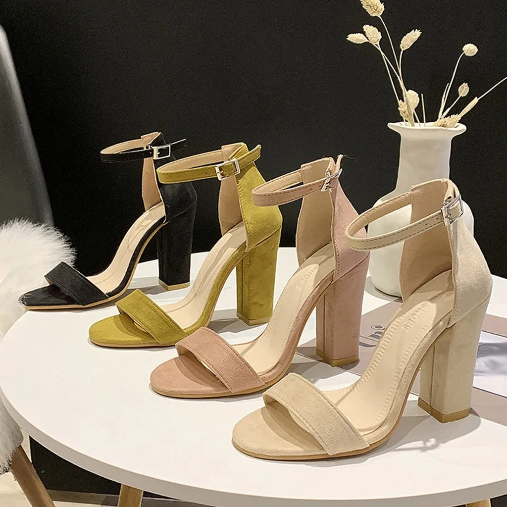 

Sandals High Heels For Women 2020 Buckle Strap Square Heels Open Toe Breathable Sandals Party Shoes sandalia feminina Drop 12