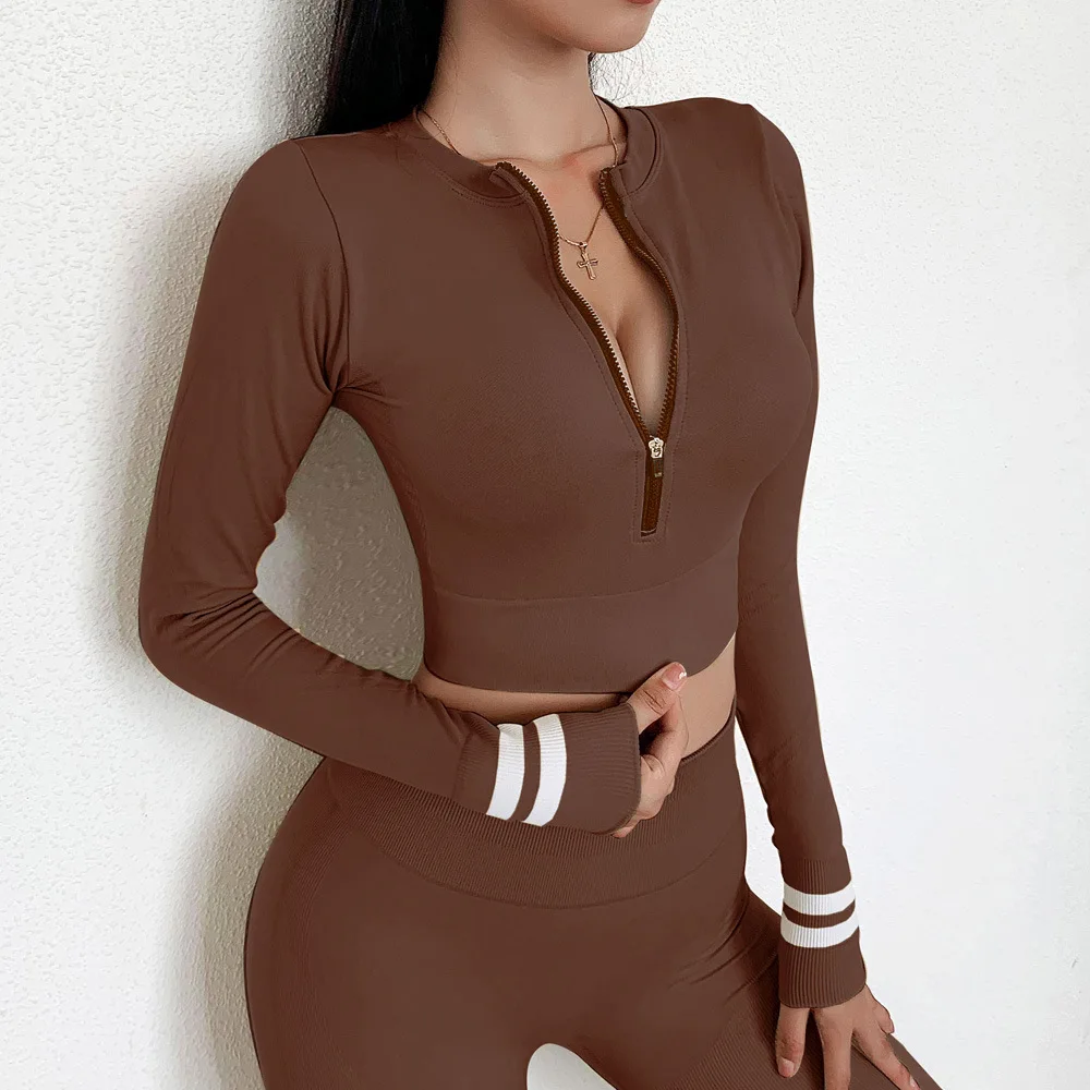 

Long Sleeve Shirt Women Yoga Set Fitness High Waist Legging Seamless Suit Sportwear Workout Tracksuit Gym Running Clothing