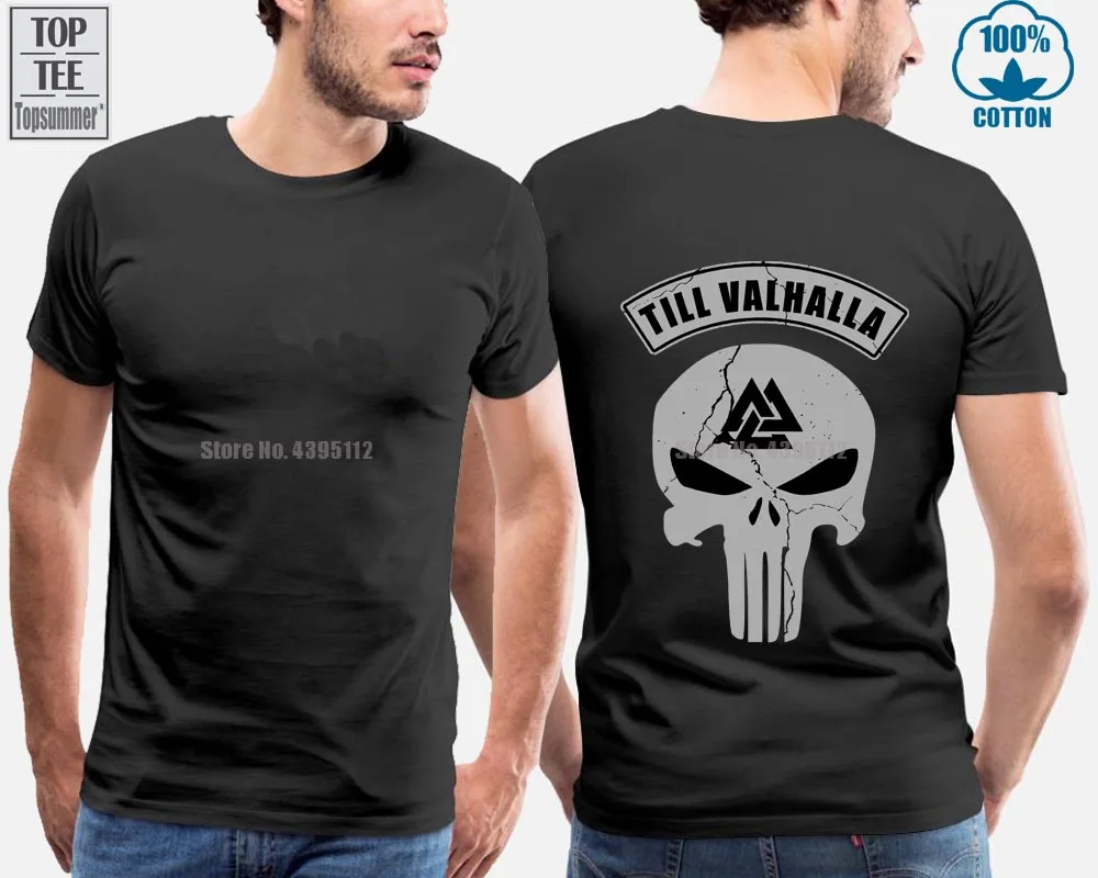 Популярная футболка без надписей Viking Till Valhalla|Мужские футболки| |