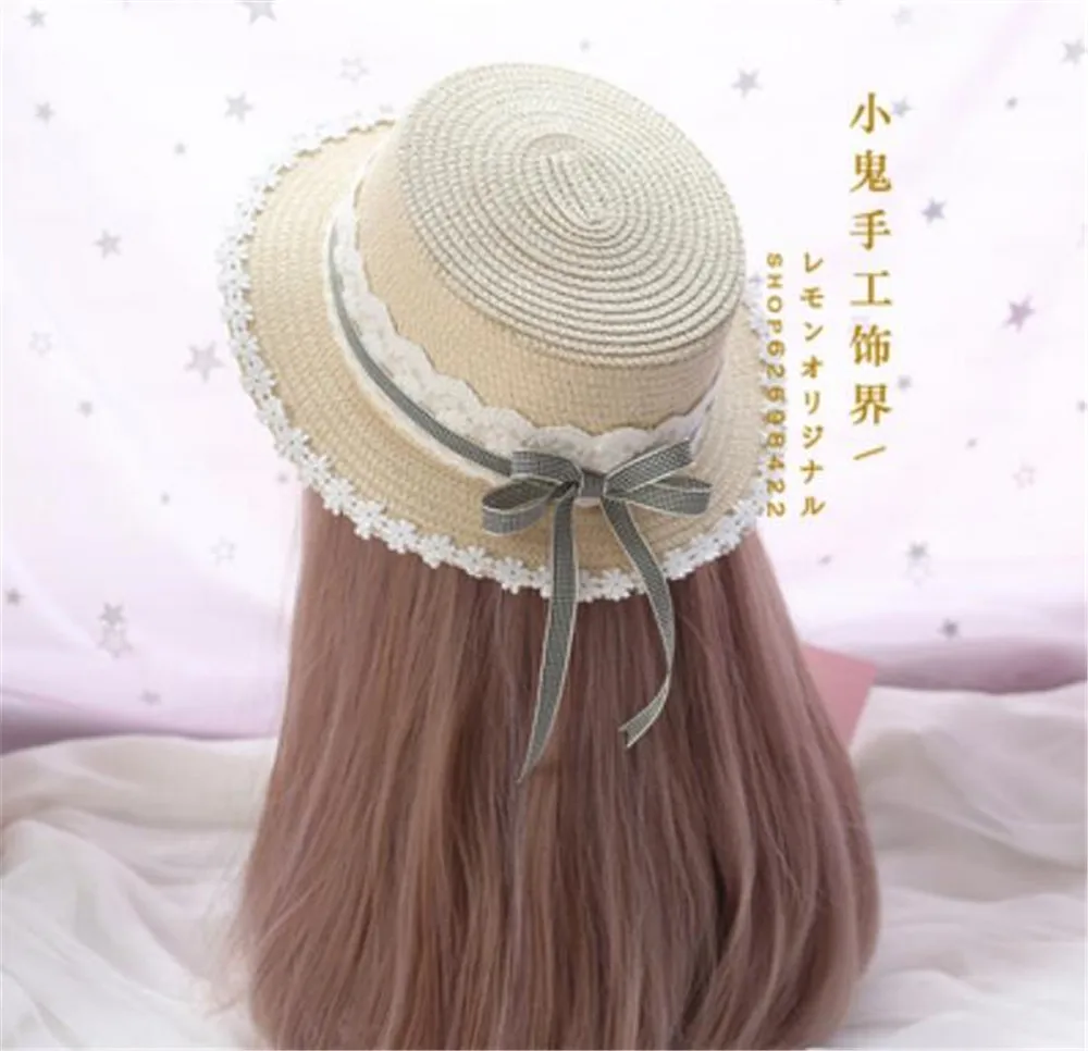 Соломенная шляпа женская летняя с кружевной отделкой в клетку | Тематическая