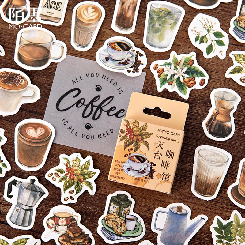 46 Pcs/Box Momo vintage Rooftop Coffee shop mini paper sticker package DIY diary decoration album scrapbooking | Дом и сад