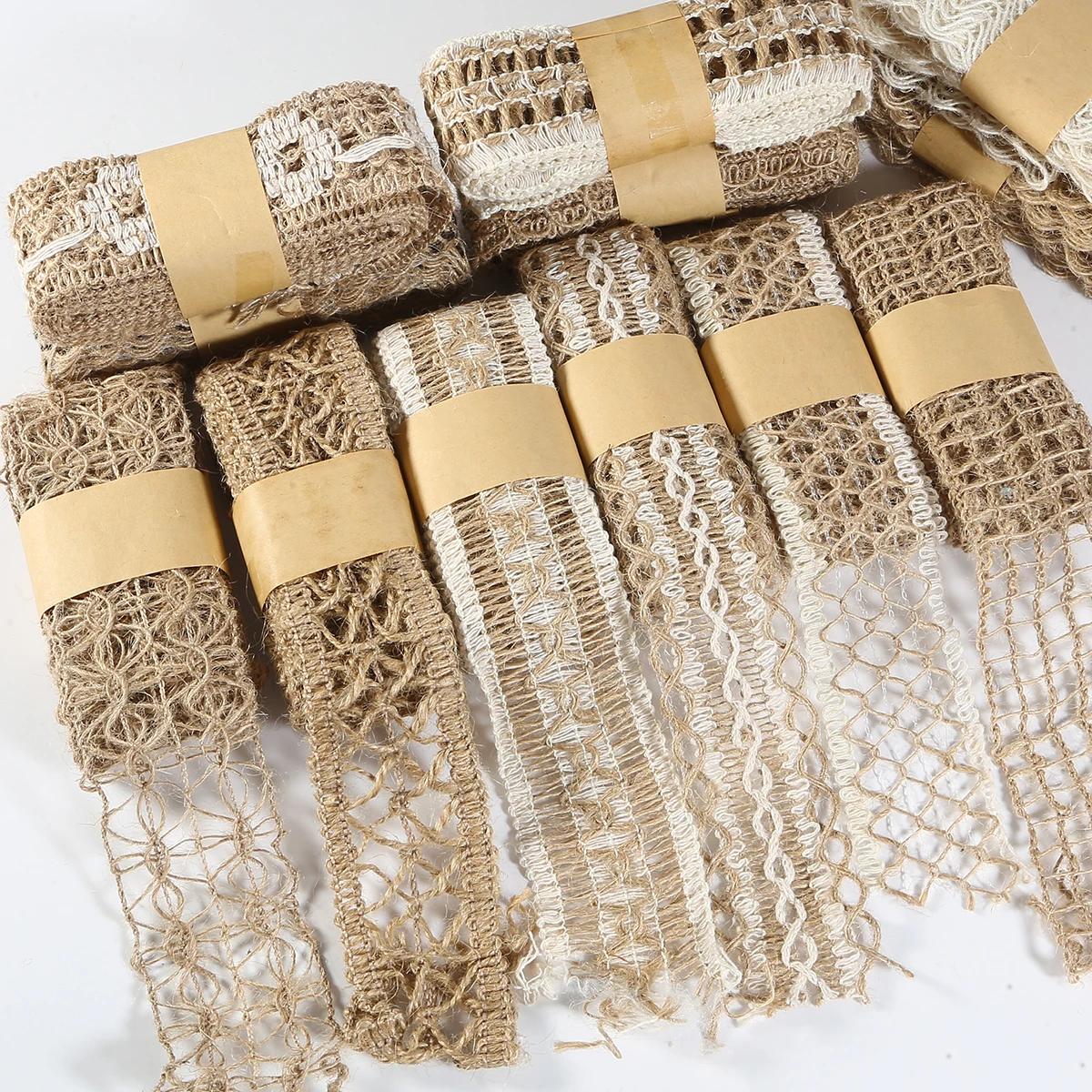 2M/Roll Natural Hemp Hollow Ribbon Jute Burlap Lace Party Crafts Wedding Gift Bouquet Wrapping DIY Festival Supplies Decoration