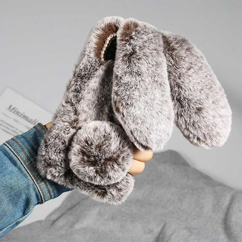 Меховой теплый пушистый чехол с кроличьими ушками для телефона Asus zenfone Max ZB501KL GO