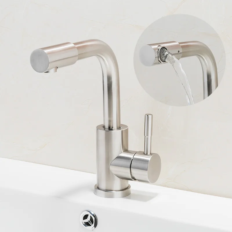 

New 304 Stainless Steel Brushed Bath Basin Faucet Bathroom Faucets Sink Mixer Taps Vanity Hot and Cold Water Mixer